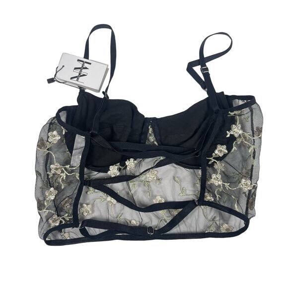 NEW Nuez Moscada The Gardenia Bustier Women's SZ Medium Black Embroidered Floral - Picture 3 of 6